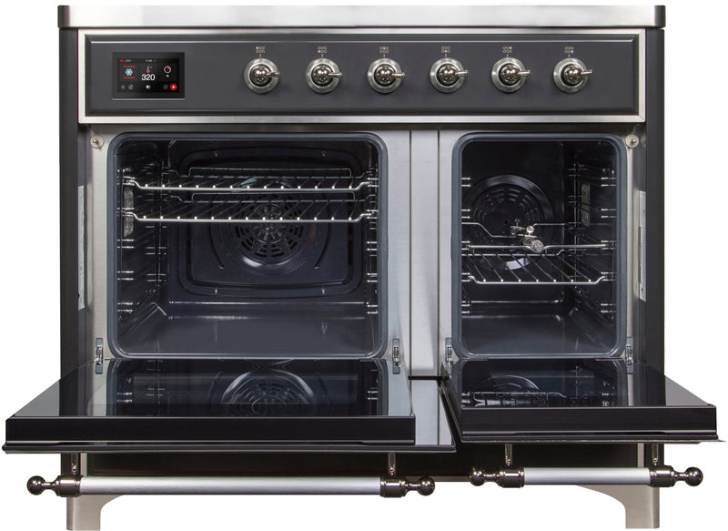 ILVE Majestic II 40" Induction Range with Element Stove and Electric Oven in Matte Graphite with Chrome Trim, UMDI10NS3MGC