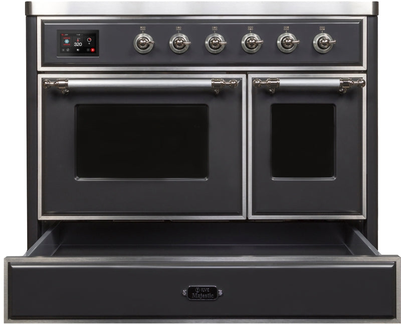 ILVE Majestic II 40" Induction Range with Element Stove and Electric Oven in Matte Graphite with Chrome Trim, UMDI10NS3MGC