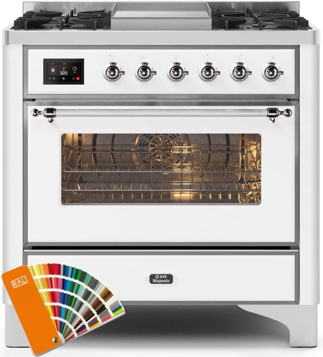 ILVE Majestic II 36" Dual Fuel Natural Gas Range in RAL Custom Color with Chrome Trim, UM09FDNS3RAC