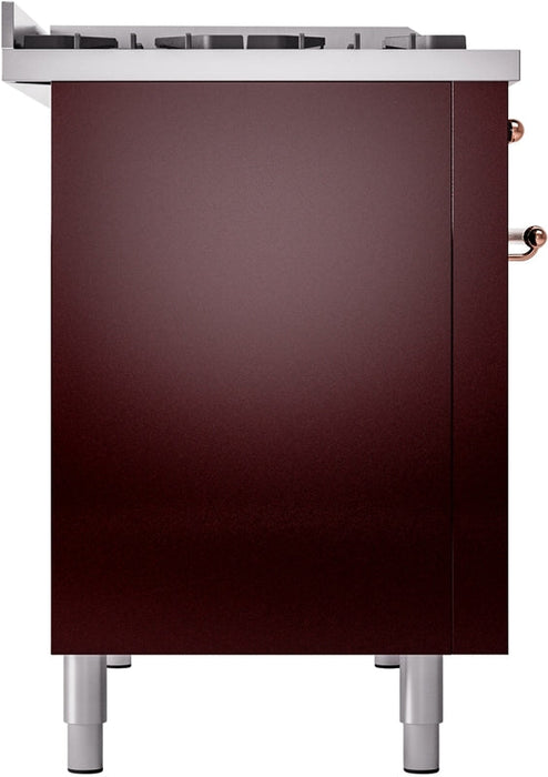 ILVE Nostalgie II 48" Dual Fuel Natural Gas Range in Burgundy with Copper Trim, UP48FNMPBUP