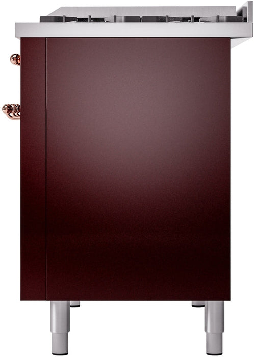 ILVE Nostalgie II 48" Dual Fuel Natural Gas Range in Burgundy with Copper Trim, UP48FNMPBUP