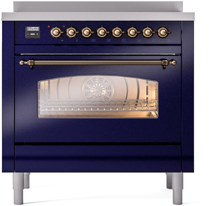 ILVE Nostalgie II 36" Induction Range with Element Stove and Electric Oven in Blue with Bronze Trim, UPI366NMPMBB