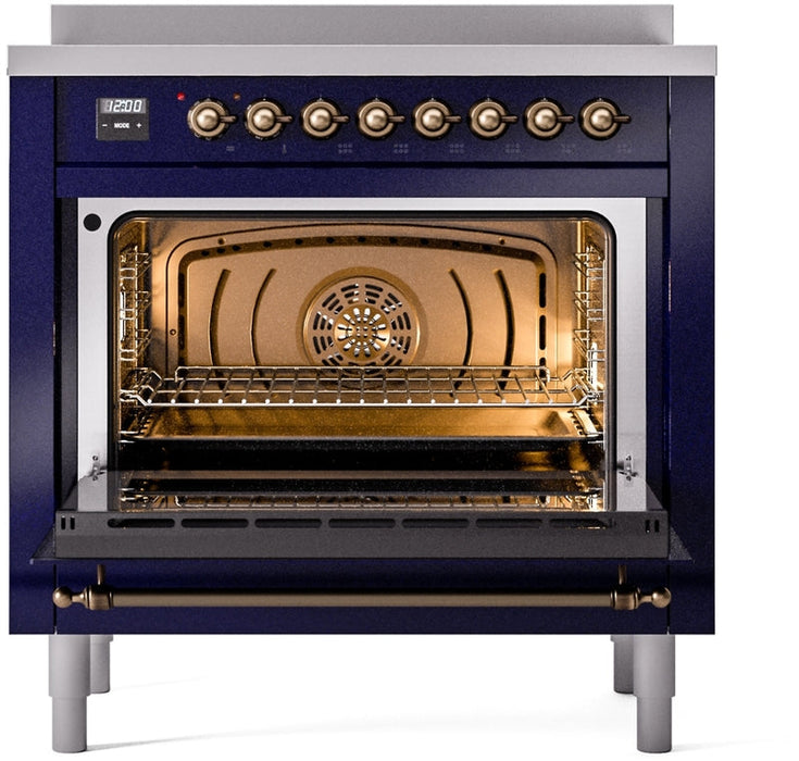 ILVE Nostalgie II 36" Induction Range with Element Stove and Electric Oven in Blue with Bronze Trim, UPI366NMPMBB