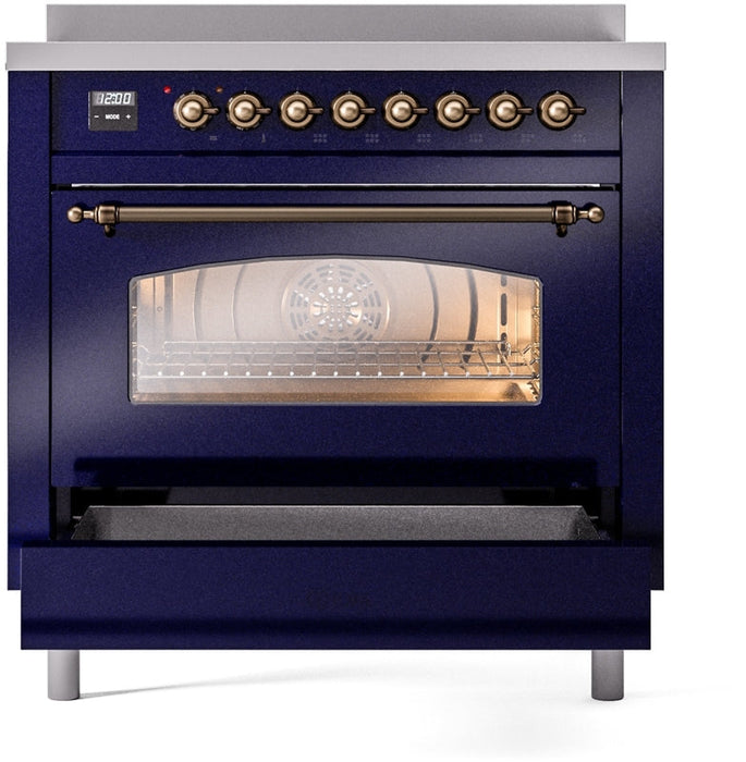 ILVE Nostalgie II 36" Induction Range with Element Stove and Electric Oven in Blue with Bronze Trim, UPI366NMPMBB