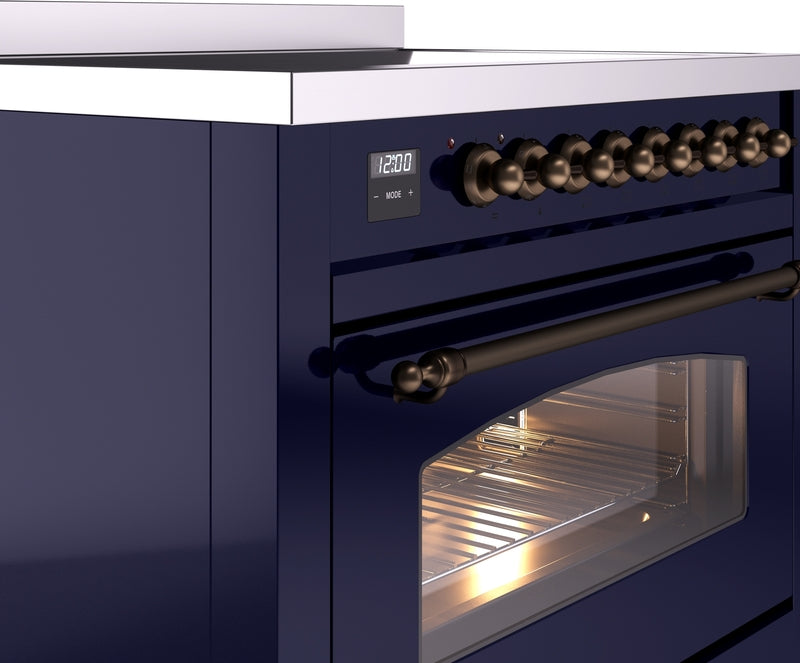 ILVE Nostalgie II 36" Induction Range with Element Stove and Electric Oven in Blue with Bronze Trim, UPI366NMPMBB