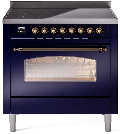 ILVE Nostalgie II 36" Induction Range with Element Stove and Electric Oven in Blue with Bronze Trim, UPI366NMPMBB