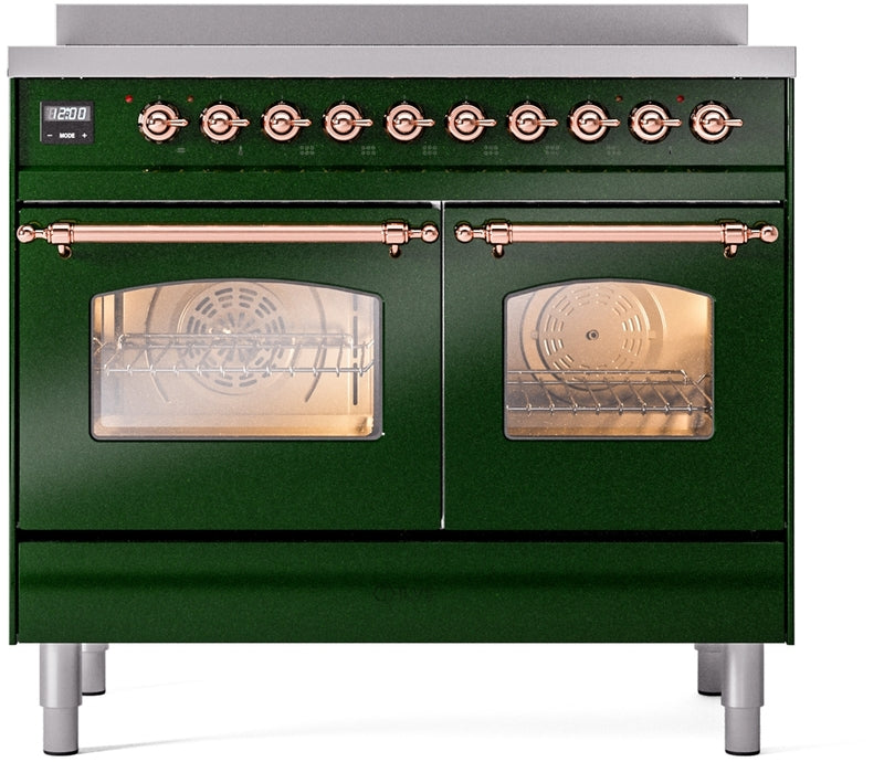 ILVE Nostalgie II 40" Induction Range with Element Stove and Electric Oven in Emerald Green with Copper Trim, UPDI406NMPEGP