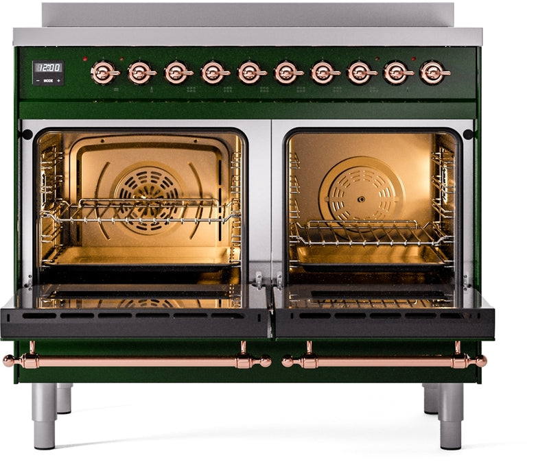 ILVE Nostalgie II 40" Induction Range with Element Stove and Electric Oven in Emerald Green with Copper Trim, UPDI406NMPEGP