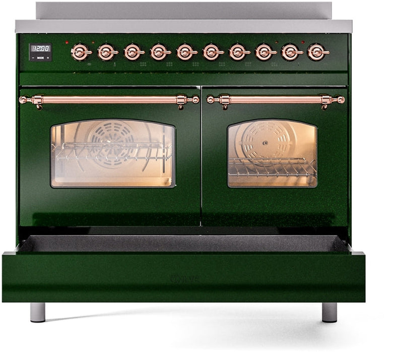 ILVE Nostalgie II 40" Induction Range with Element Stove and Electric Oven in Emerald Green with Copper Trim, UPDI406NMPEGP