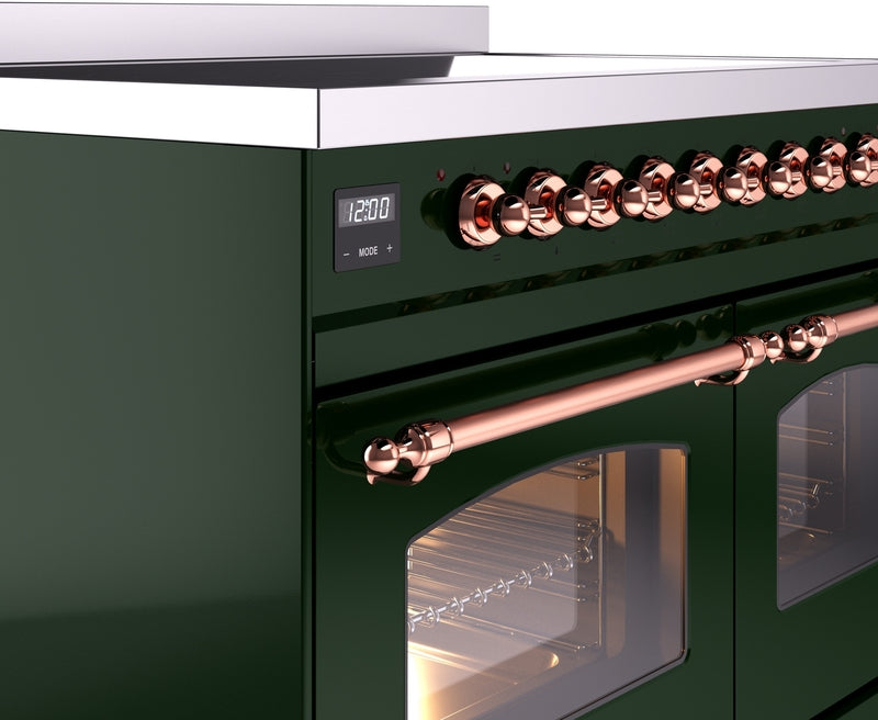 ILVE Nostalgie II 40" Induction Range with Element Stove and Electric Oven in Emerald Green with Copper Trim, UPDI406NMPEGP