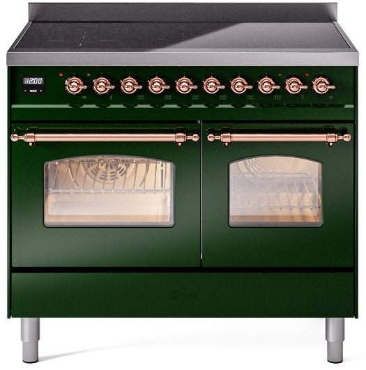 ILVE Nostalgie II 40" Induction Range with Element Stove and Electric Oven in Emerald Green with Copper Trim, UPDI406NMPEGP