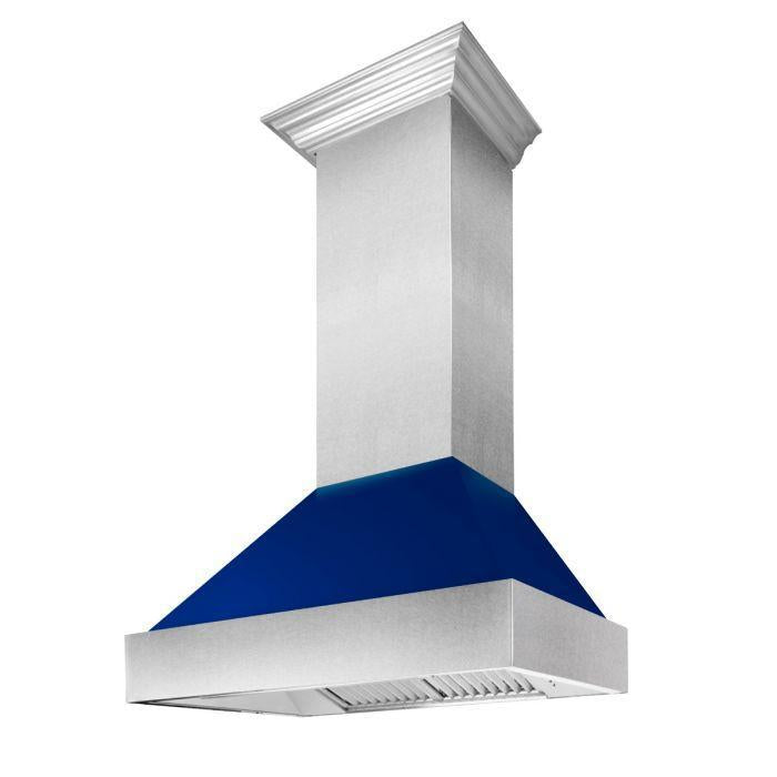 ZLINE 48 in. Ducted DuraSnow® Stainless Steel Range Hood with Blue Gloss Shell, 8654BG-48