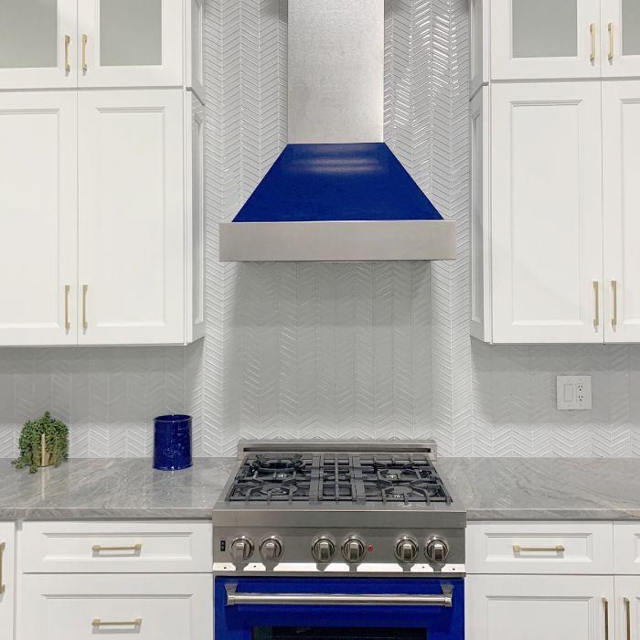 ZLINE 48" Dual Fuel Range with Blue Gloss Door & 48" Range Hood Appliance Package, 2KP-RASBGRH48