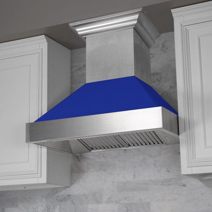 ZLINE 36 in. Ducted DuraSnow® Stainless Steel Range Hood with Blue Matte Shell, 8654BM-36