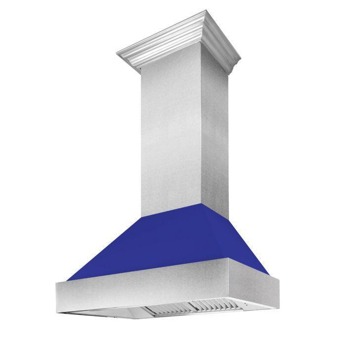 ZLINE 48 in. Dual Fuel Range with Blue Matte Door & 48 in. Range Hood Appliance Package, 2KP-RASBMRH48