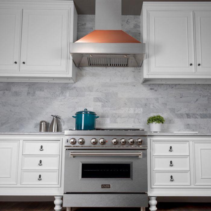 ZLINE 36 in. Ducted DuraSnow® Stainless Steel Range Hood with Copper Shell, 8654C-36