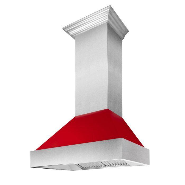 ZLINE 30 in. Dual Fuel Range in DuraSnow® with Red Gloss Door & 30 in. Range Hood Appliance Package, 2KP-RASRGRH30