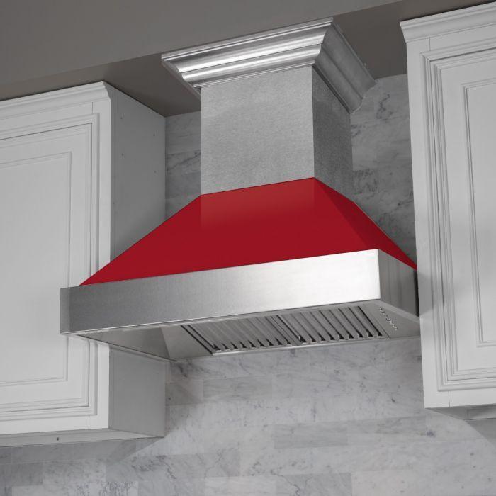 ZLINE 30 in. Dual Fuel Range in DuraSnow® with Red Gloss Door & 30 in. Range Hood Appliance Package, 2KP-RASRGRH30