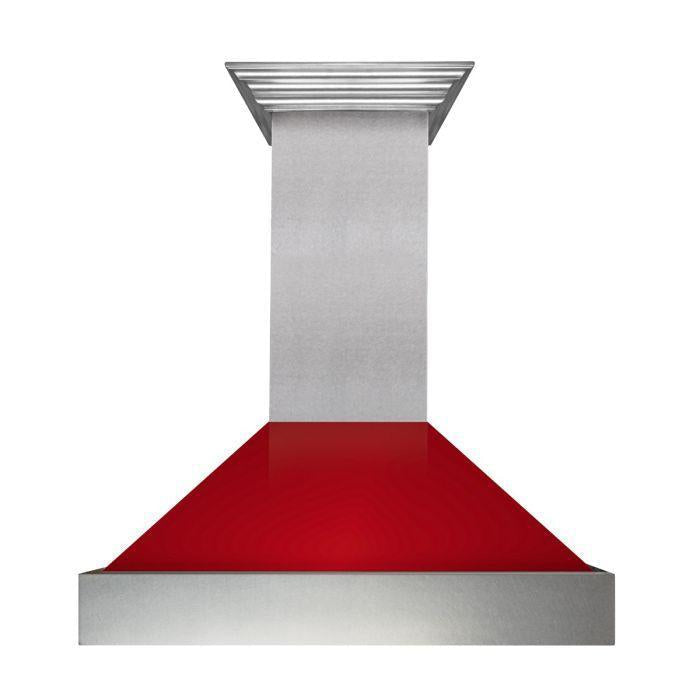 ZLINE 36 in. Ducted DuraSnow® Stainless Steel Range Hood with Red Gloss Shell, 8654RG-36