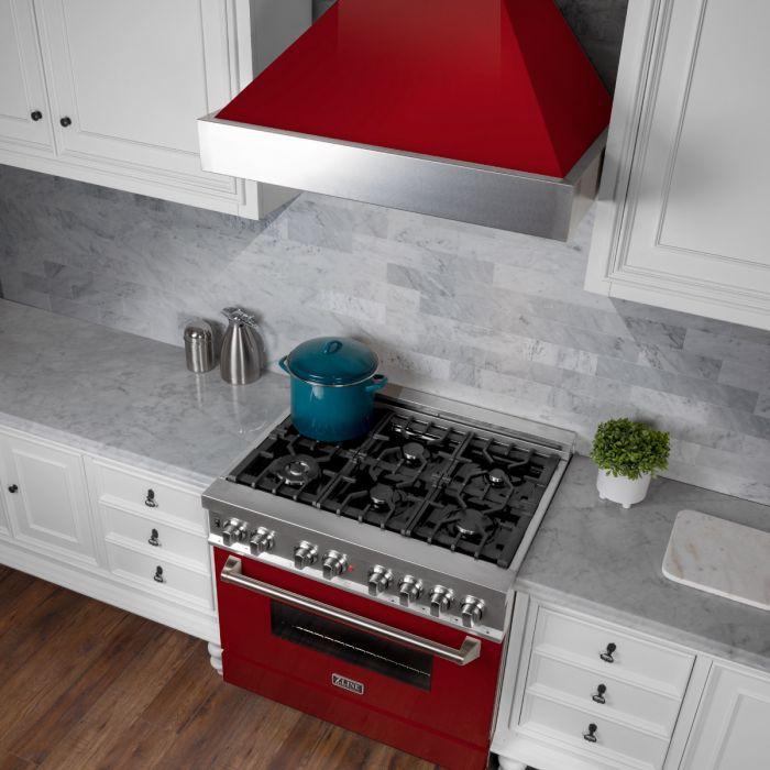 ZLINE 36 in. Ducted DuraSnow® Stainless Steel Range Hood with Red Gloss Shell, 8654RG-36