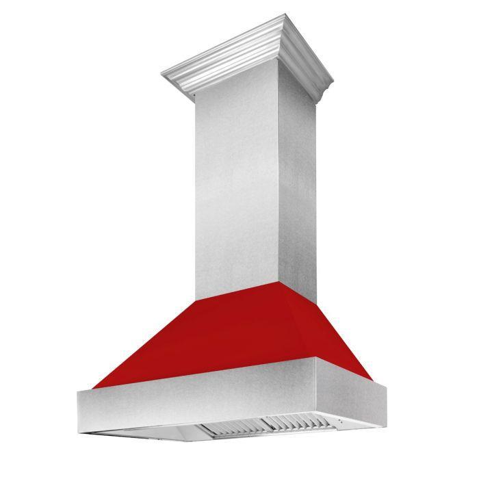 ZLINE 30 in. Ducted DuraSnow® Stainless Steel Range Hood with Red Matte Shell, 8654RM-30