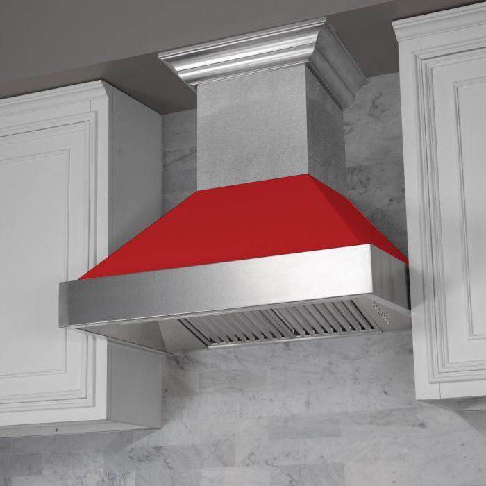 ZLINE 30 in. Ducted DuraSnow® Stainless Steel Range Hood with Red Matte Shell, 8654RM-30