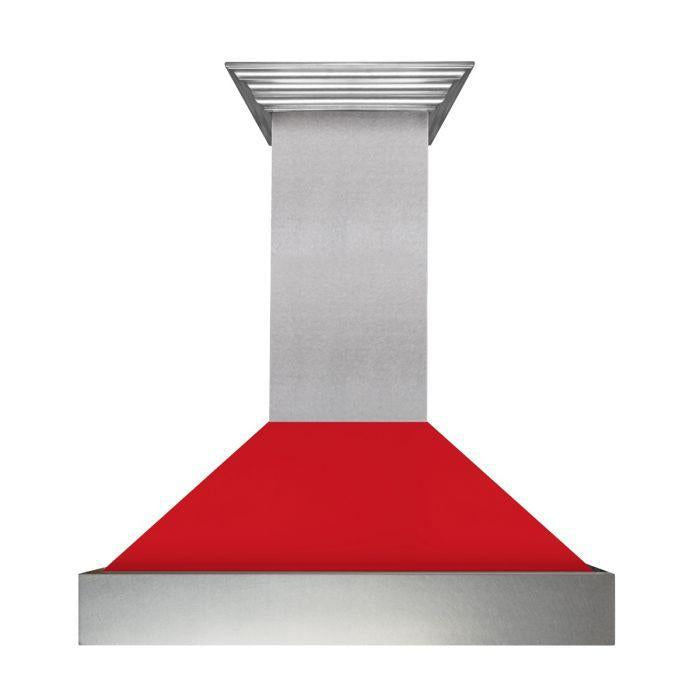 ZLINE 36 in. Ducted DuraSnow® Stainless Steel Range Hood with Red Matte Shell, 8654RM-36