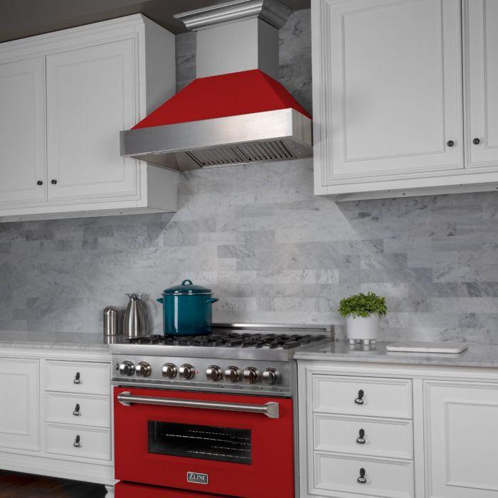 ZLINE 36 in. Ducted DuraSnow® Stainless Steel Range Hood with Red Matte Shell, 8654RM-36