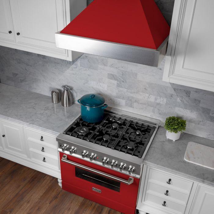 ZLINE 36 in. Ducted DuraSnow® Stainless Steel Range Hood with Red Matte Shell, 8654RM-36