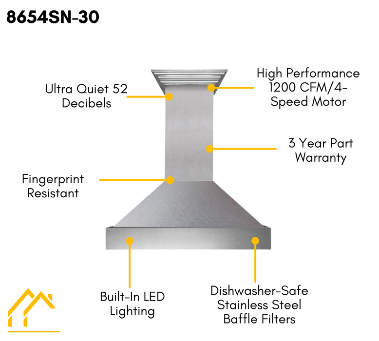 ZLINE 30 in. DuraSnow® Stainless Steel Range Hood with DuraSnow® Shell, 8654SN-30