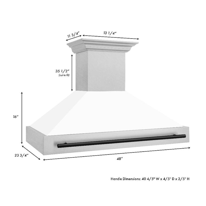 ZLINE Autograph Edition 48 in. Fingerprint Resistant Stainless Steel Range Hood with White Matte Shell and Handle (8654SNZ-WM48)