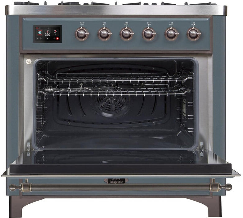 ILVE Majestic II 36" Dual Fuel Natural Gas Range in Blue Grey with Bronze Trim, UM09FDNS3BGB