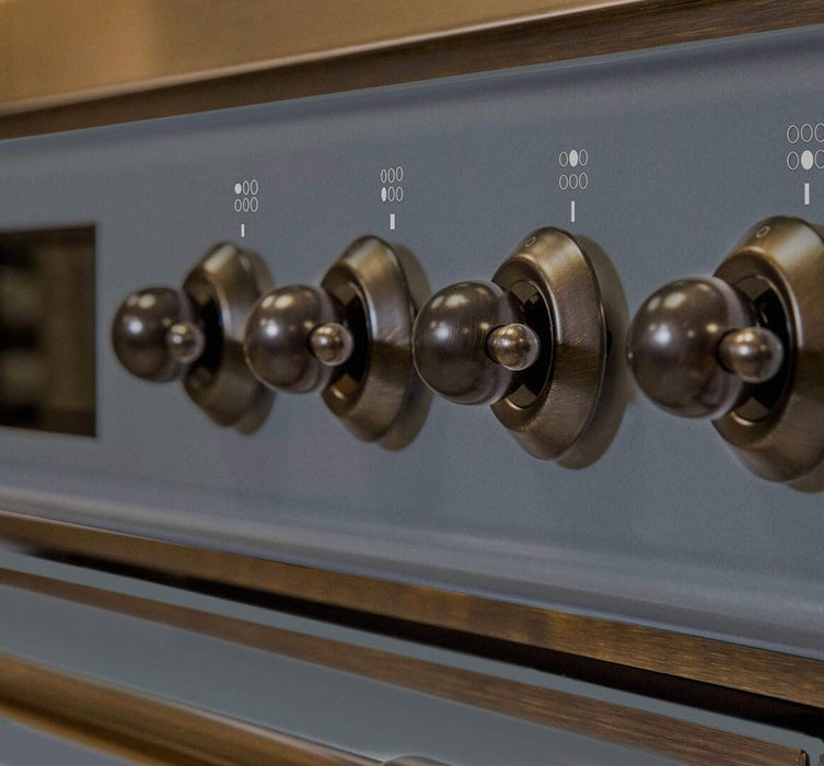 ILVE Majestic II 36" Dual Fuel Natural Gas Range in Blue Grey with Bronze Trim, UM09FDNS3BGB