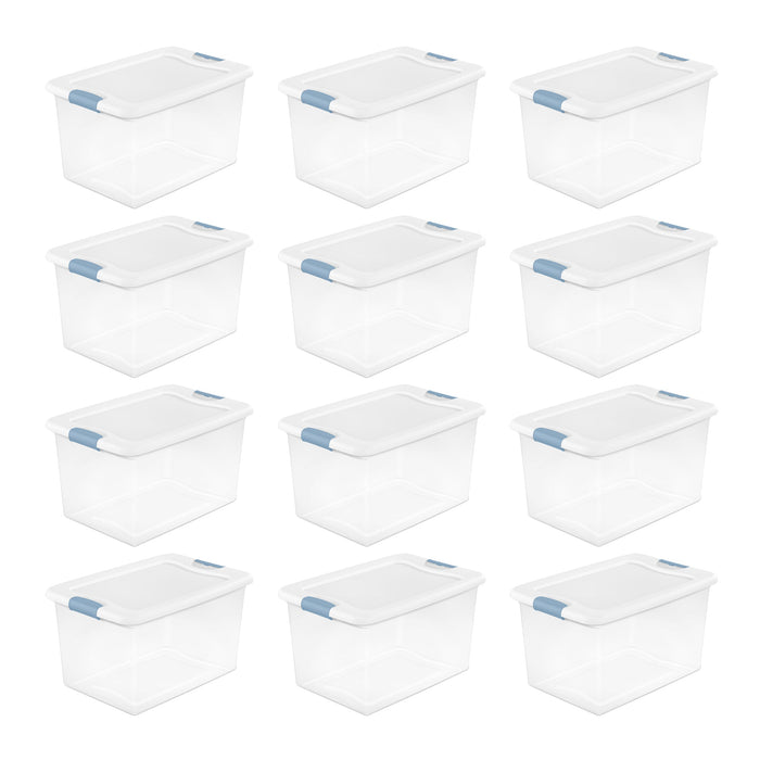 Sterilite 64 Qt Clear Plastic Stackable Storage Bin w/ White Latch Lid, 12 Pack