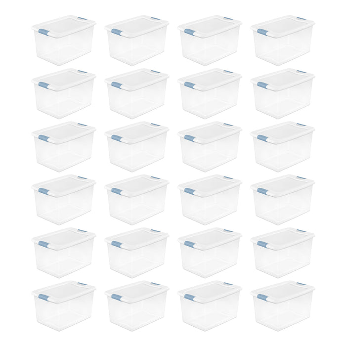 Sterilite 64 Qt Clear Plastic Stackable Storage Bin w/ White Latch Lid, 24 Pack