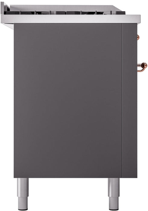 ILVE Nostalgie II 60" Dual Fuel Natural Gas Range in Matte Graphite with Copper Trim, UP60FSNMPMGP