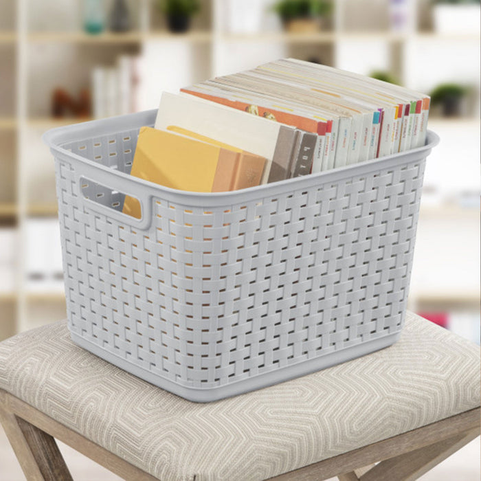 Sterilite 12736 Tall Weave Plastic Laundry Hamper Storage Basket, Gray (12 Pack)