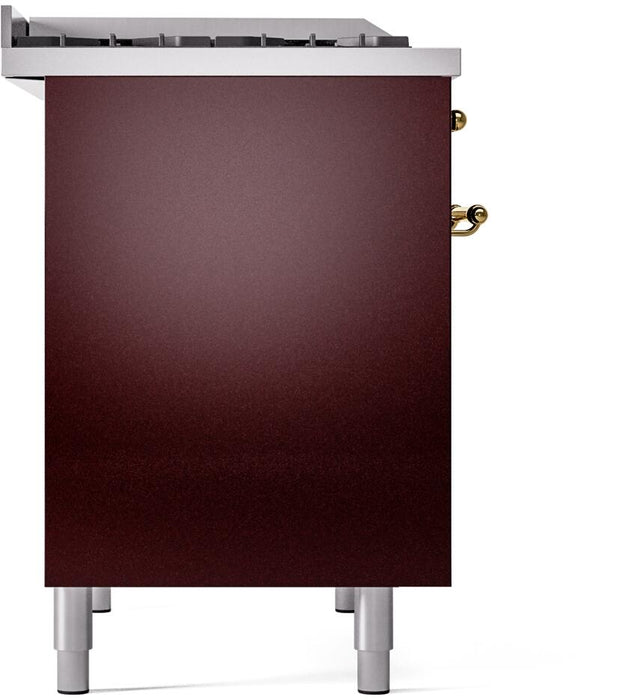 ILVE Nostalgie II 40" Dual Fuel Natural Gas Range in Burgundy with Brass Trim, UPD40FNMPBUG