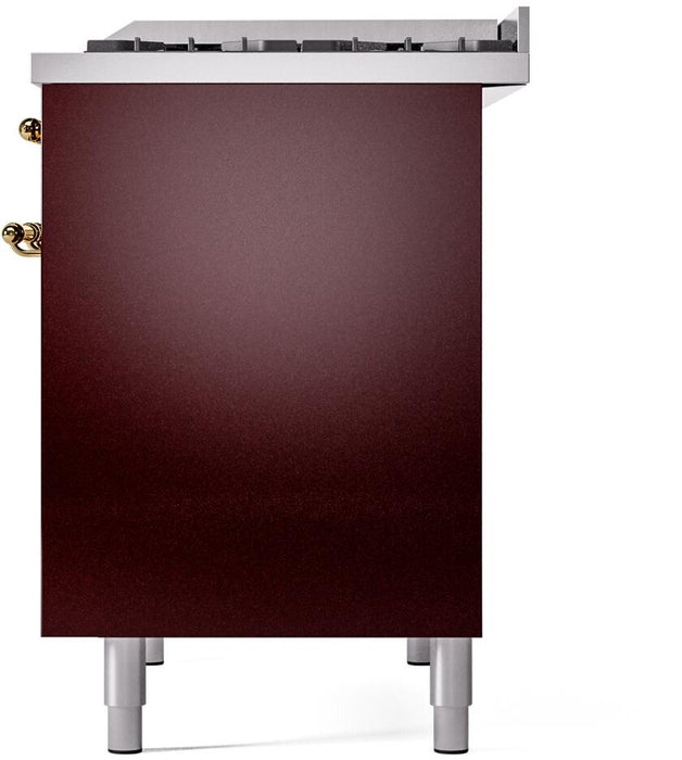 ILVE Nostalgie II 40" Dual Fuel Natural Gas Range in Burgundy with Brass Trim, UPD40FNMPBUG