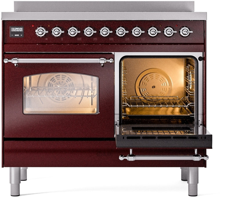 ILVE Nostalgie II 40" Induction Range with Element Stove and Electric Oven in Burgundy with Chrome Trim, UPDI406NMPBUC