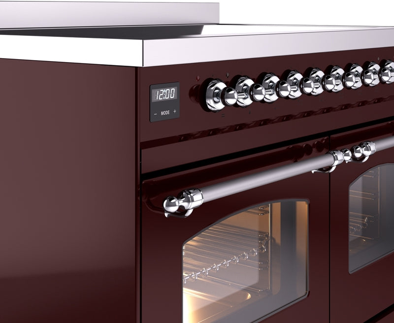 ILVE Nostalgie II 40" Induction Range with Element Stove and Electric Oven in Burgundy with Chrome Trim, UPDI406NMPBUC