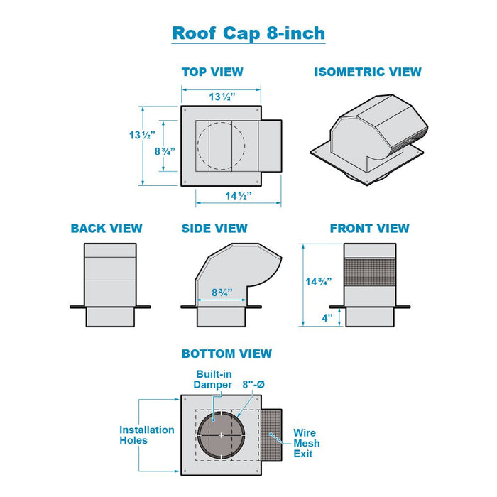 (Imperfection) Galvanized Steel Roof Cap - 8" Duct Removed Flange