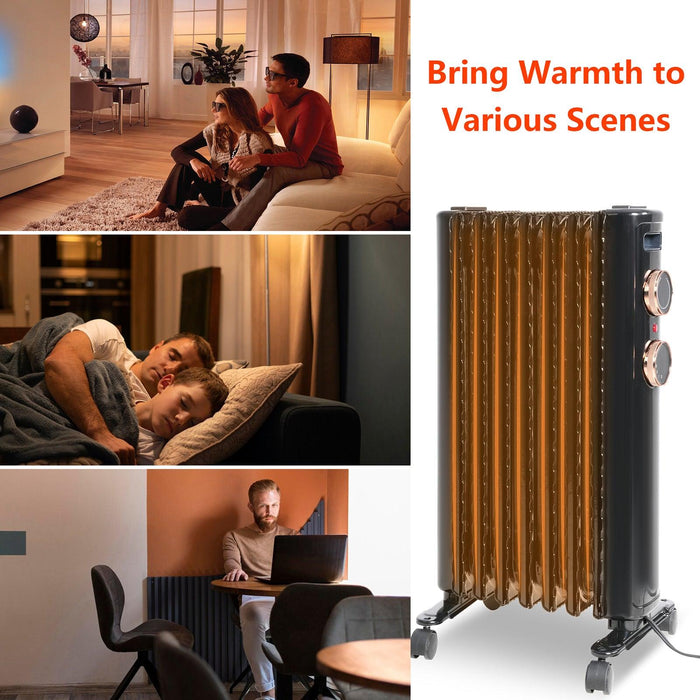 1500W Oil Filled Radiator Heater with 3 Heating Modes Portable Electric Space Heater, Black