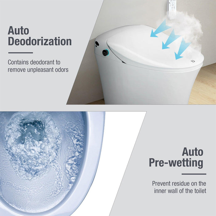 Electronic Smart One Piece Toilet Bidet with Heated Seat, Off-Seat Auto Flushing and Dryer, Self-Cleaning Nozzle, LED Night Light