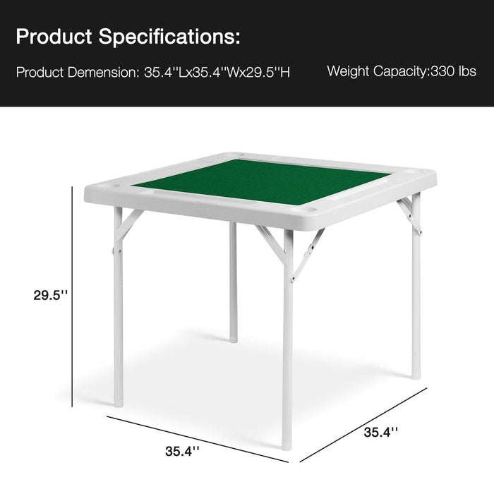 35.4" Folding Mahjong Table Square Poker Table with Cup Holders and Chip Trays