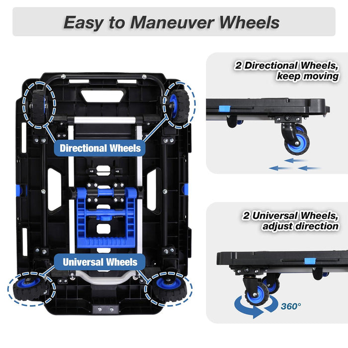 Portable Platform Hand Truck Foldable Hand Cart Dolly with 360° Swivel Wheels