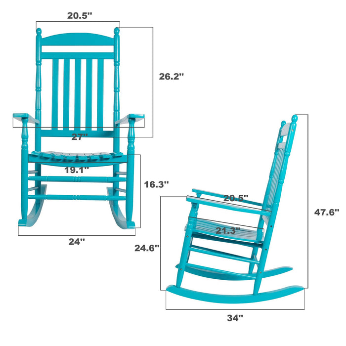 Set of 2 Outdoor Rocking Chairs Wooden High Back Rocker with Armrest for Garden Patio, Blue