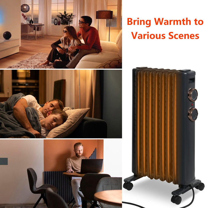 1500W Oil Filled Radiator Heater with 3 Heating Modes Portable Electric Space Heater, Matte Black