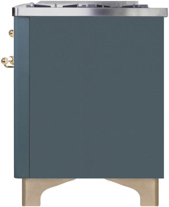 ILVE Majestic II 40" Dual Fuel Natural Gas Range in Blue Grey with Brass Trim, UMD10FDNS3BGG