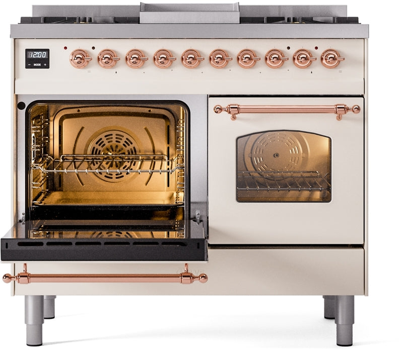 ILVE Nostalgie II 40" Dual Fuel Propane Gas Range in Antique White with Copper Trim, UPD40FNMPAWPLP